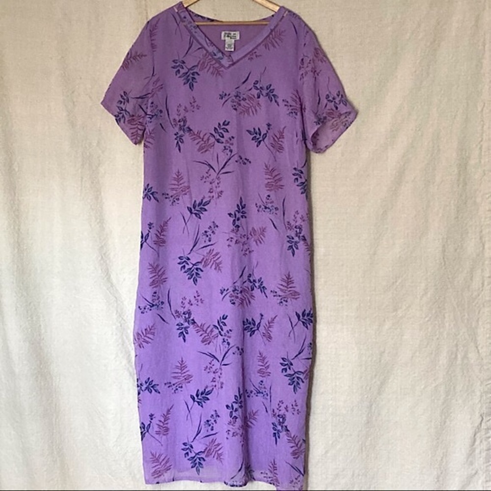 Vintage 90s Style & Co. || Fern and Floral V Neck Flutter Sleeve Maxi Dress